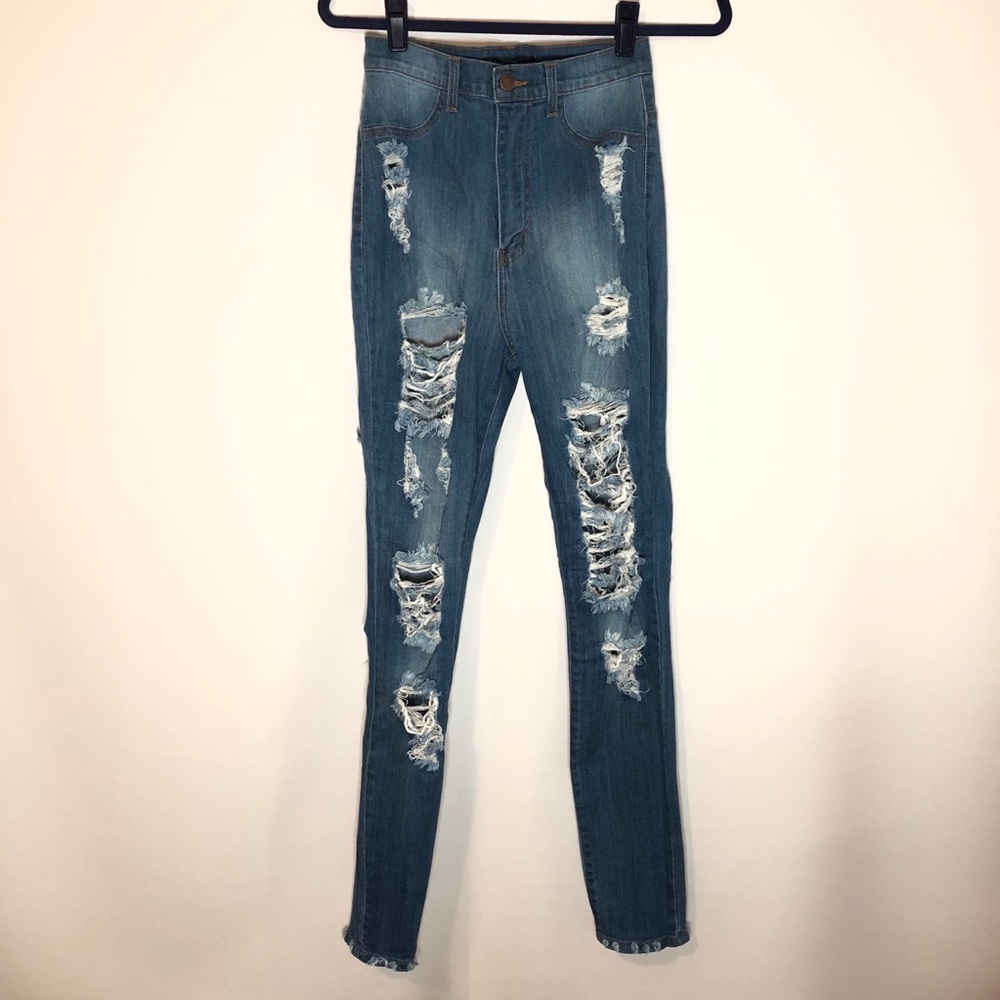 Fashion Nova High Waisted Distressed Jeans